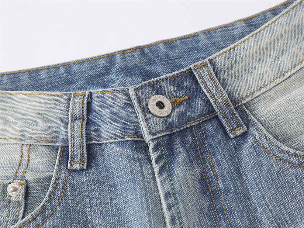 Wide-Leg Baggy Jeans – Men's Light Blue Vintage Washed Straight Denim