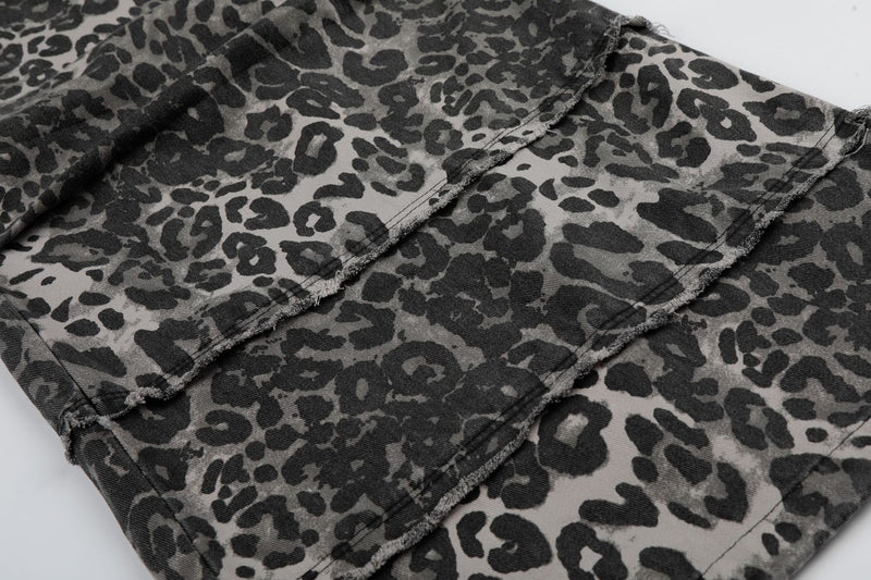Wide-Leg Leopard Print Pants with Skull & Crossbones Graphic