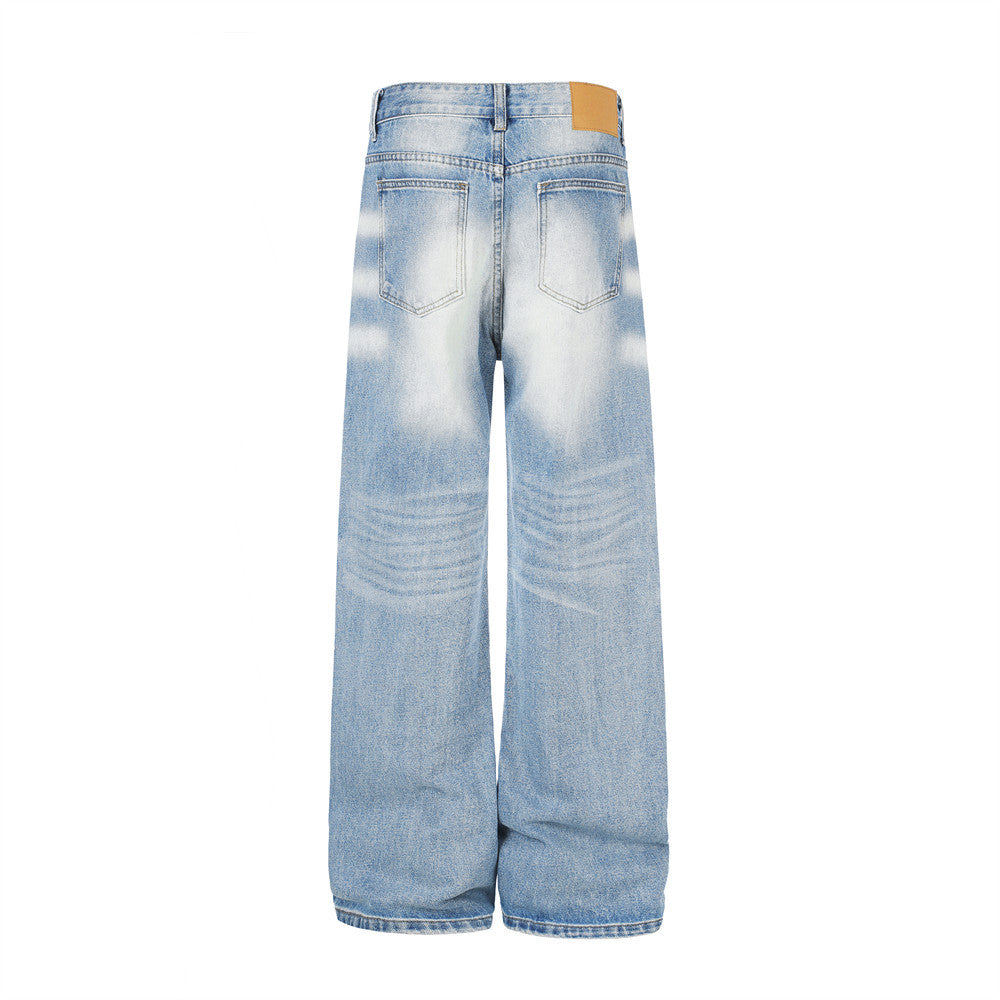 Jeans larges délavés à effet dégradé – Pantalon en denim droit ample pour homme