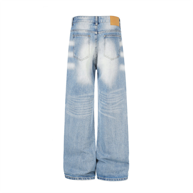 Jeans larges délavés à effet dégradé – Pantalon en denim droit ample pour homme