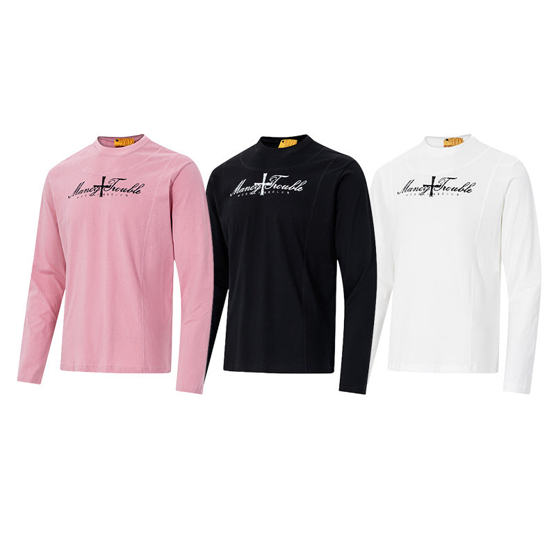 Langarm-Graphic-T-Shirt – Mancy-Trouble-Kreuzprint, Mockneck, Slim Fit