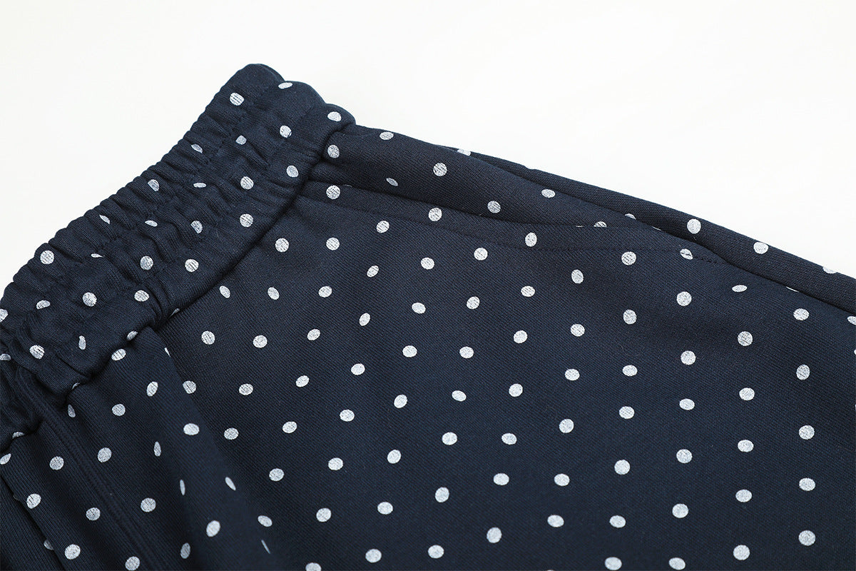 Pantalon de survêtement à jambes larges, imprimé pois et étoiles, taille à cordon