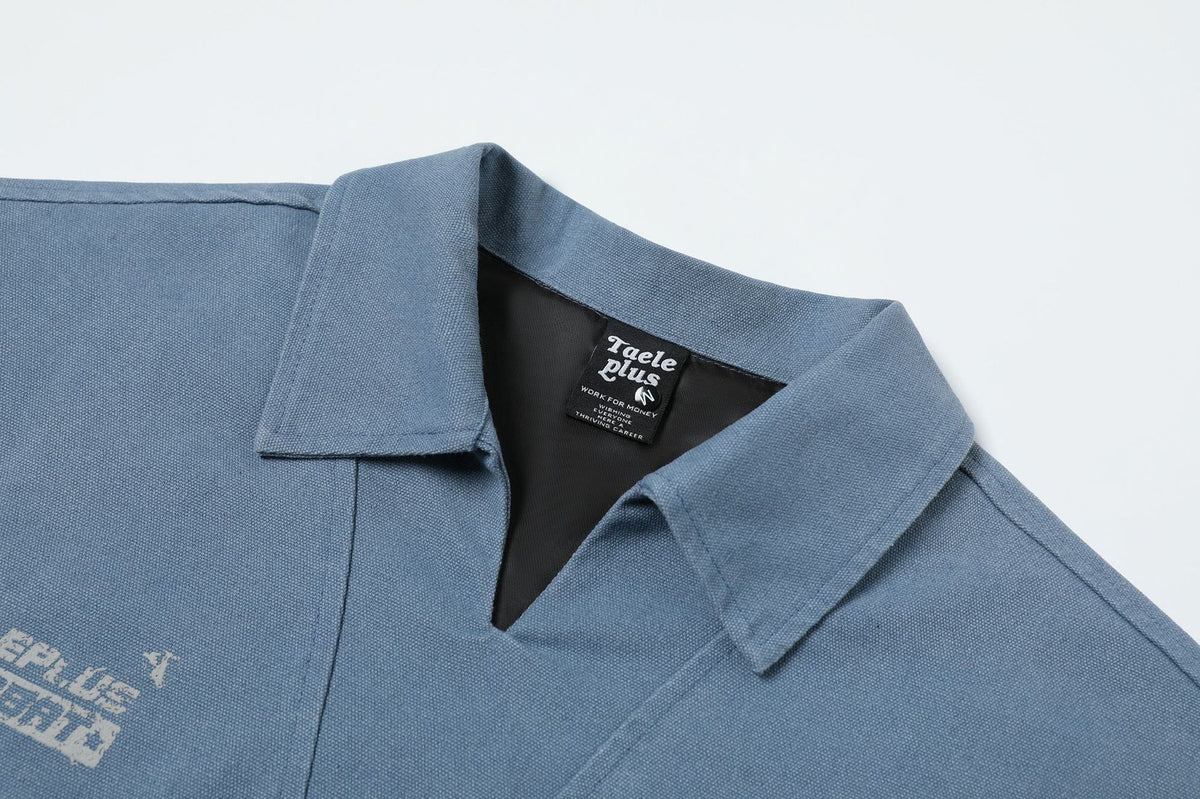 Washed Pullover Training Jacket with Polo Collar and Varsity Graphic Print