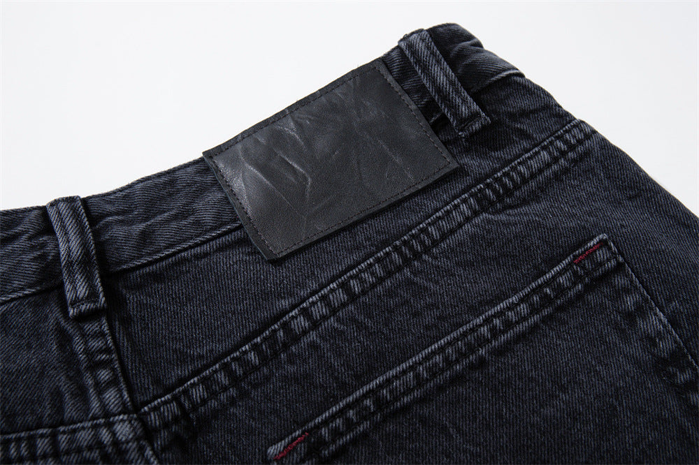 Star Embroidered Wide-Leg Jeans – Washed Black Denim with Side Floral Detail