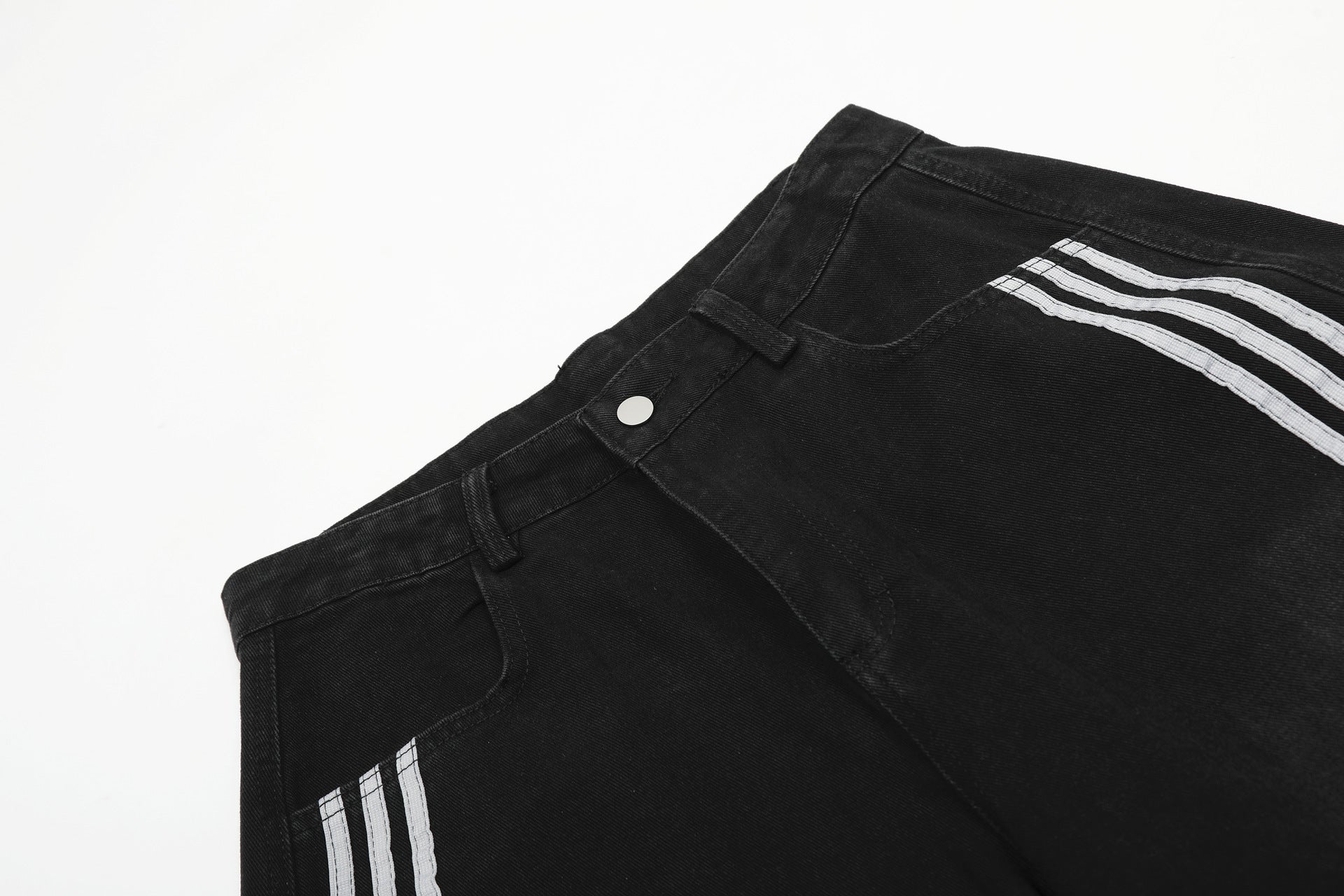 Men's Baggy Wide-Leg Jeans with Triple Stripe Detail – Washed Denim