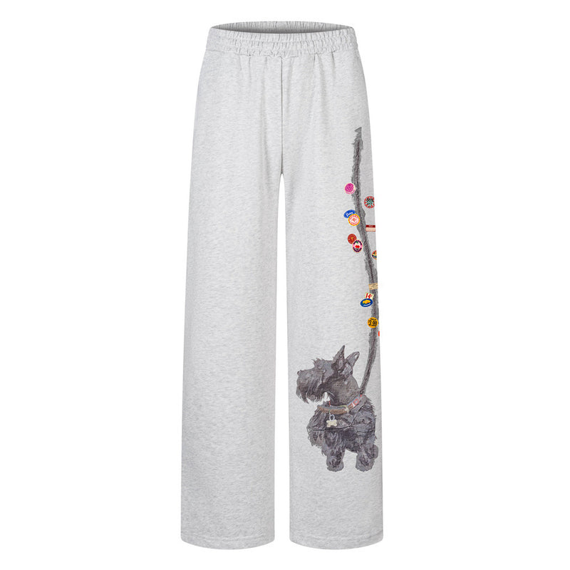 Scottie Dog Graphic Wide-Leg Sweatpants with Elastic Waist