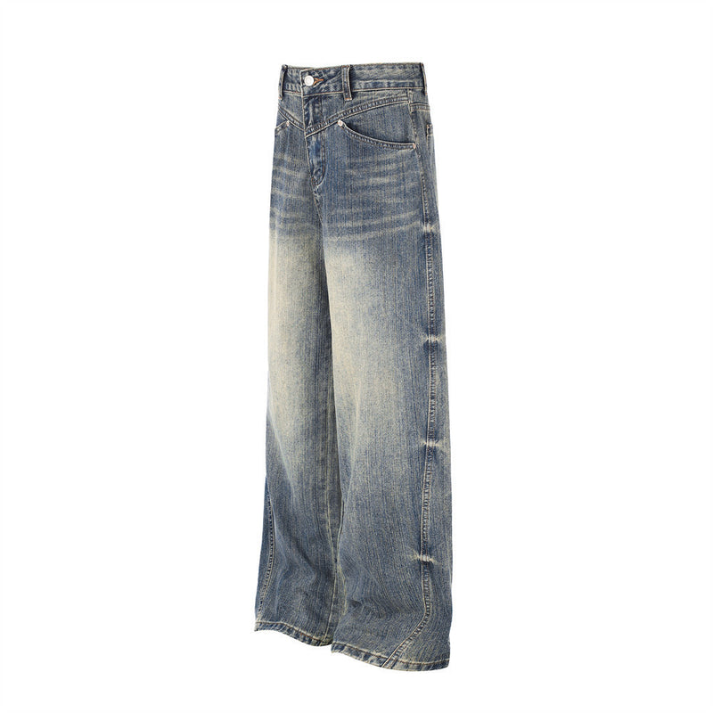 Jeans mit weitem Bein aus verwaschenem Denim – Vintage-Destroyed-Look, entspannte Passform