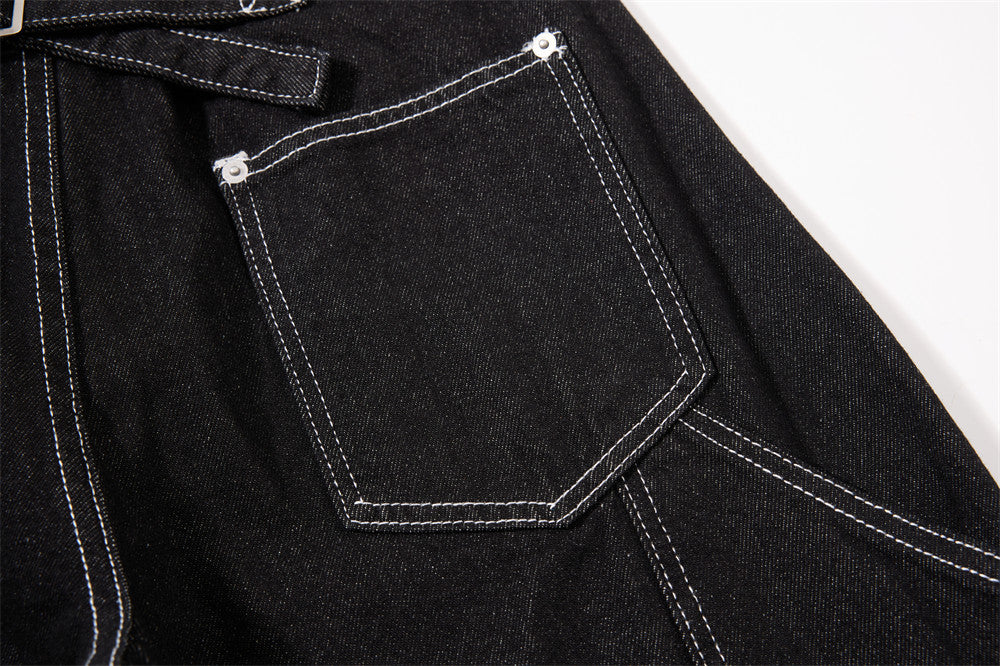 Herren-Cargojeans mit weitem Bein, Klappverschluss und Kontrastnähten