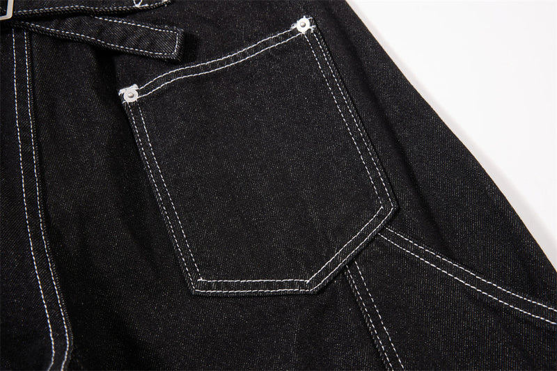 Herren-Cargojeans mit weitem Bein, Klappverschluss und Kontrastnähten