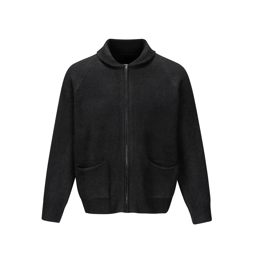 Herren-Strickjacke mit Oversize-Passform, Reißverschluss, Stehkragen und aufgesetzten Taschen