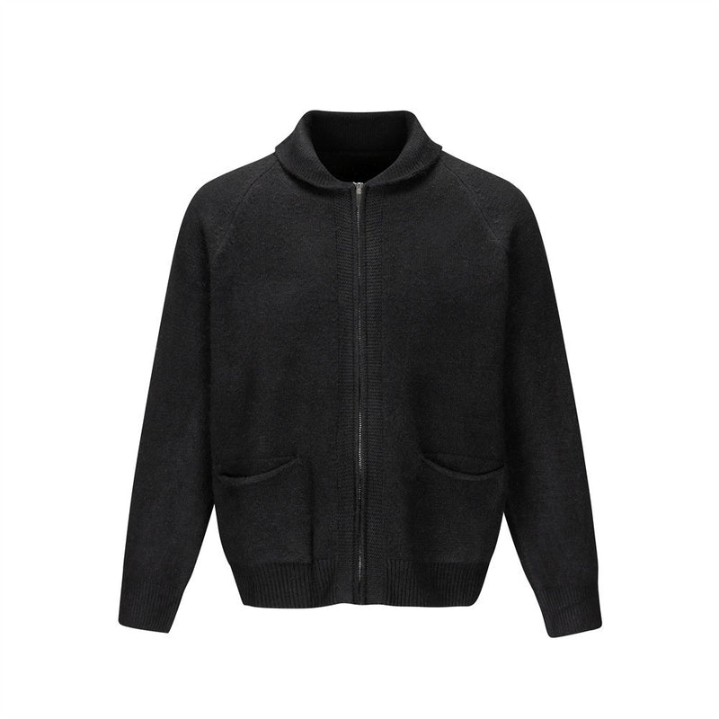 Herren-Strickjacke mit Oversize-Passform, Reißverschluss, Stehkragen und aufgesetzten Taschen