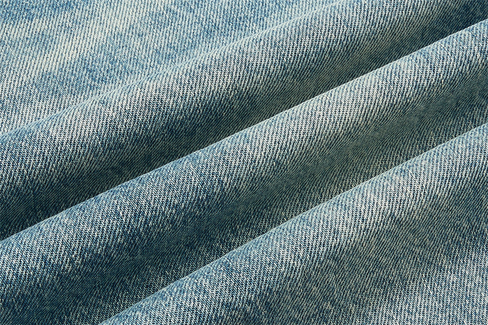 Men's Straight Fit Jeans Baggy Wide-Leg Washed Vintage Light Blue Denim