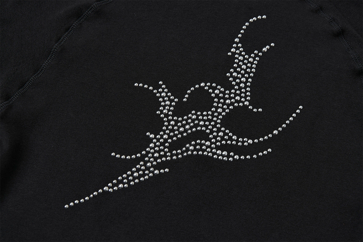 Rhinestone Dragon Mock Neck Quarter-Zip Long Sleeve Shirt