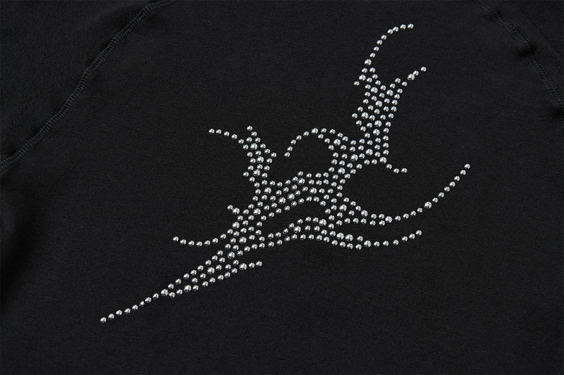 Rhinestone Dragon Mock Neck Quarter-Zip Long Sleeve Shirt