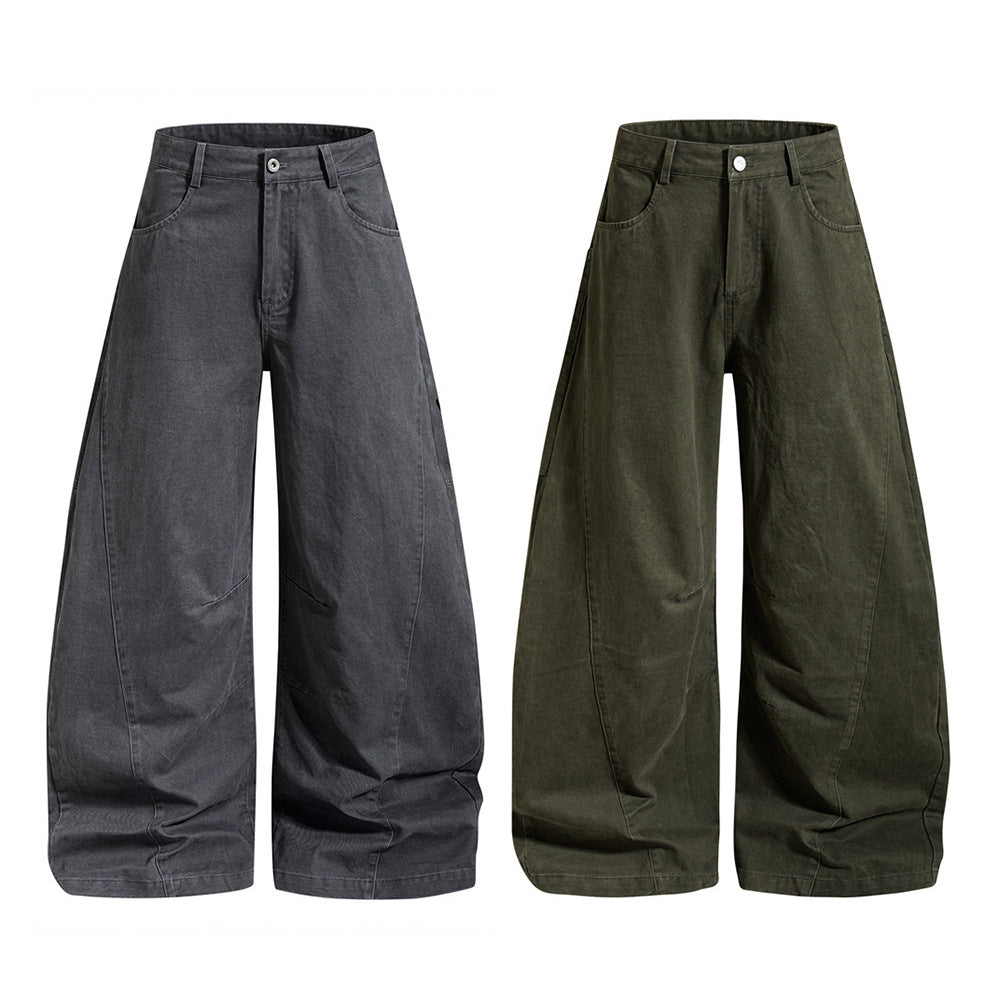 Baggy Cargo Pants Mens Wide-Leg Barrel Fit Vintage Washed Trousers