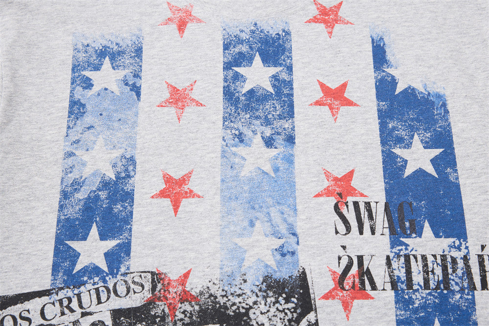 Men's Graphic Long Sleeve T-Shirt – Stars & Stripes Skatepark Print, Mock Neck