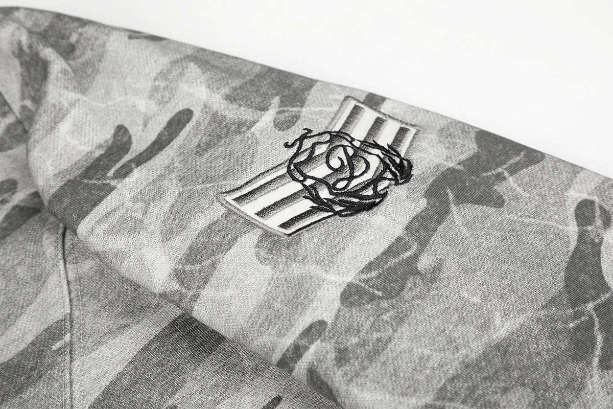 Sudadera con capucha y cremallera de camuflaje, oversize de estilo militar con botones plateados