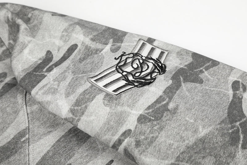 Sudadera con capucha y cremallera de camuflaje, oversize de estilo militar con botones plateados