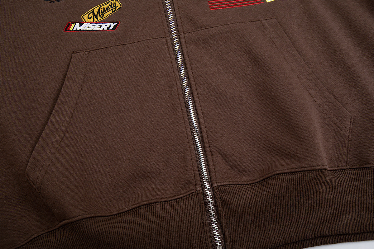 Sweat zippé rétro avec écussons racing – Modèle raglan color block à badges brodés