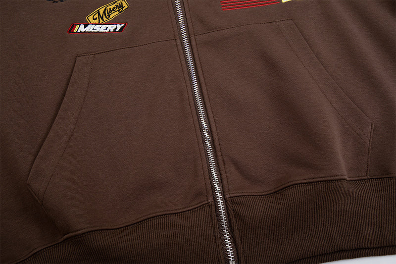 Sweat zippé rétro avec écussons racing – Modèle raglan color block à badges brodés