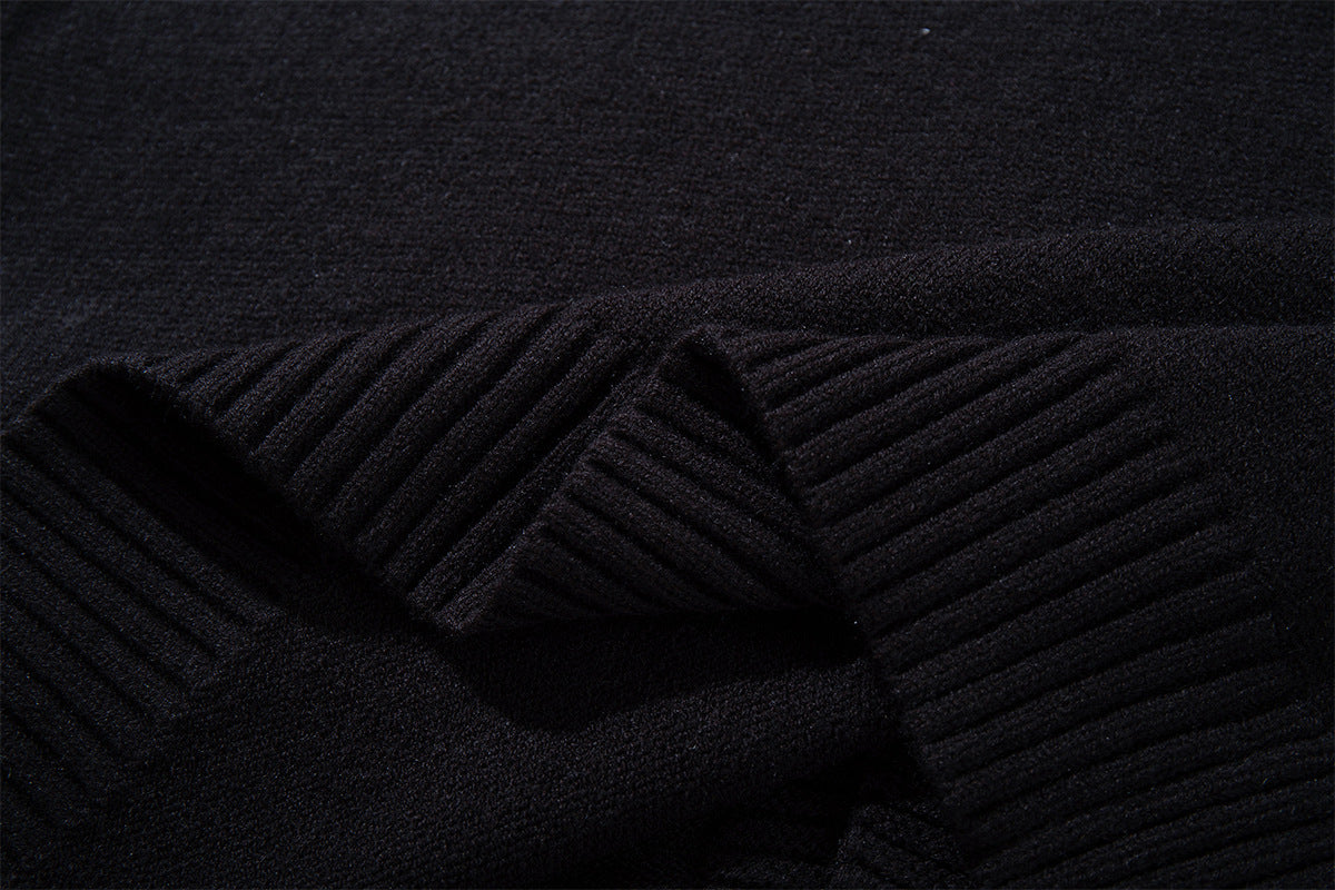 Zip Up Hoodie Black Knit Oversized Full-Zip Sweater Hoodie