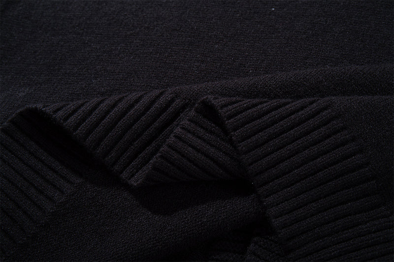 Zip Up Hoodie Black Knit Oversized Full-Zip Sweater Hoodie