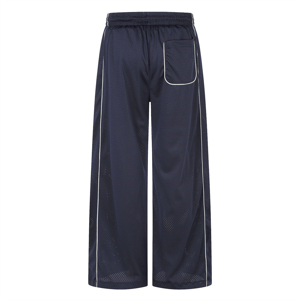Herren-Meshhose mit weitem Bein und elastischem Bund – Script-Logo-Print, gerader Schnitt