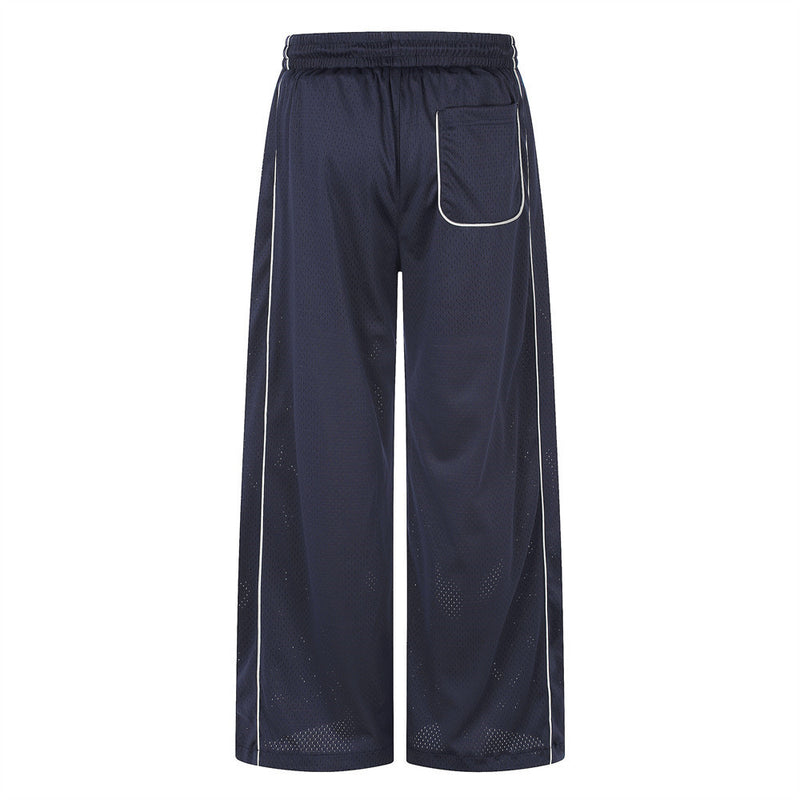 Herren-Meshhose mit weitem Bein und elastischem Bund – Script-Logo-Print, gerader Schnitt
