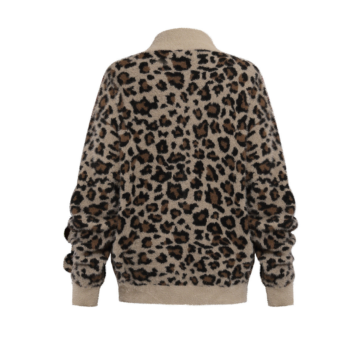 Zip-Jacke aus Leo-Fleece – Oversized-Fuzzy-Bomber mit Fronttaschen
