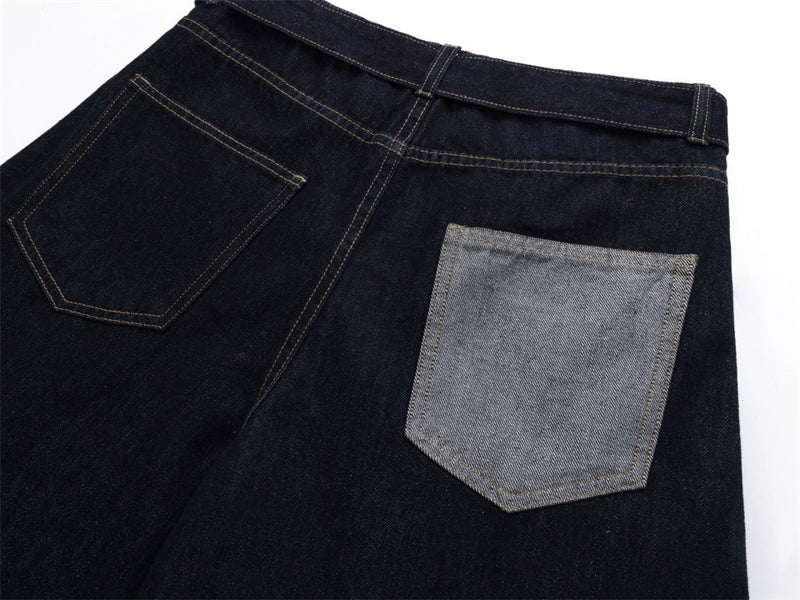 Wide-Leg Dark Indigo Jeans – Oversized Silhouette with Star Charm Belt &