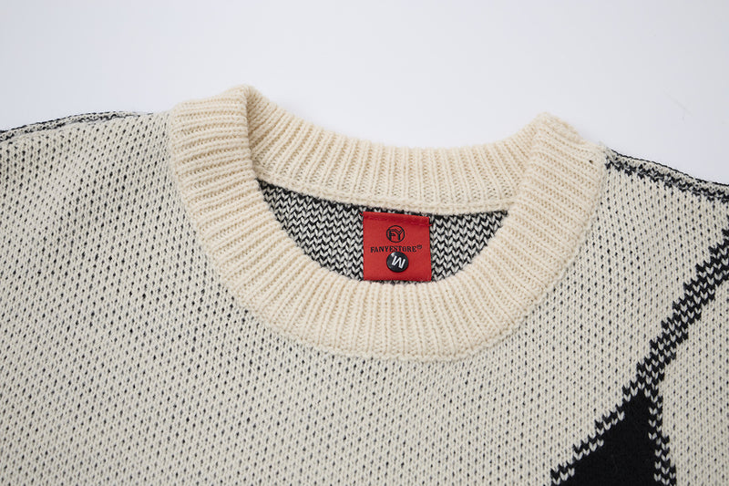 Pull homme col rond oversize en maille jacquard étoile effet usé