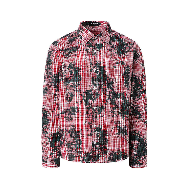 Distressed Plaid Long Sleeve Shirt – Oversized Punk Grunge Button-Up