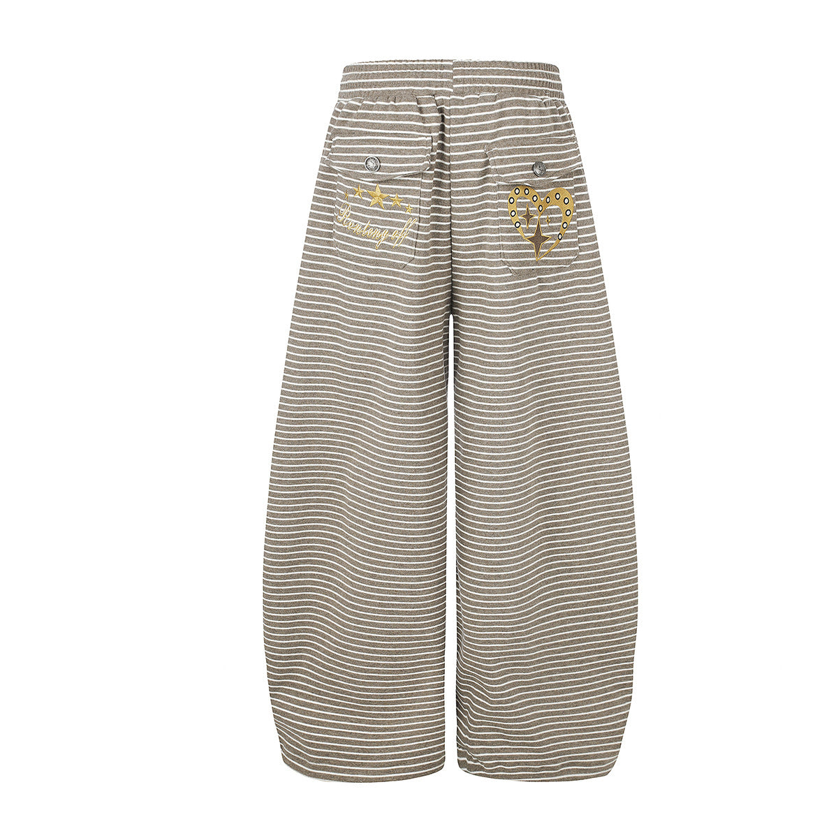Wide-Leg Striped Sweatpants with Double-Button Detail & Drawstring Waist