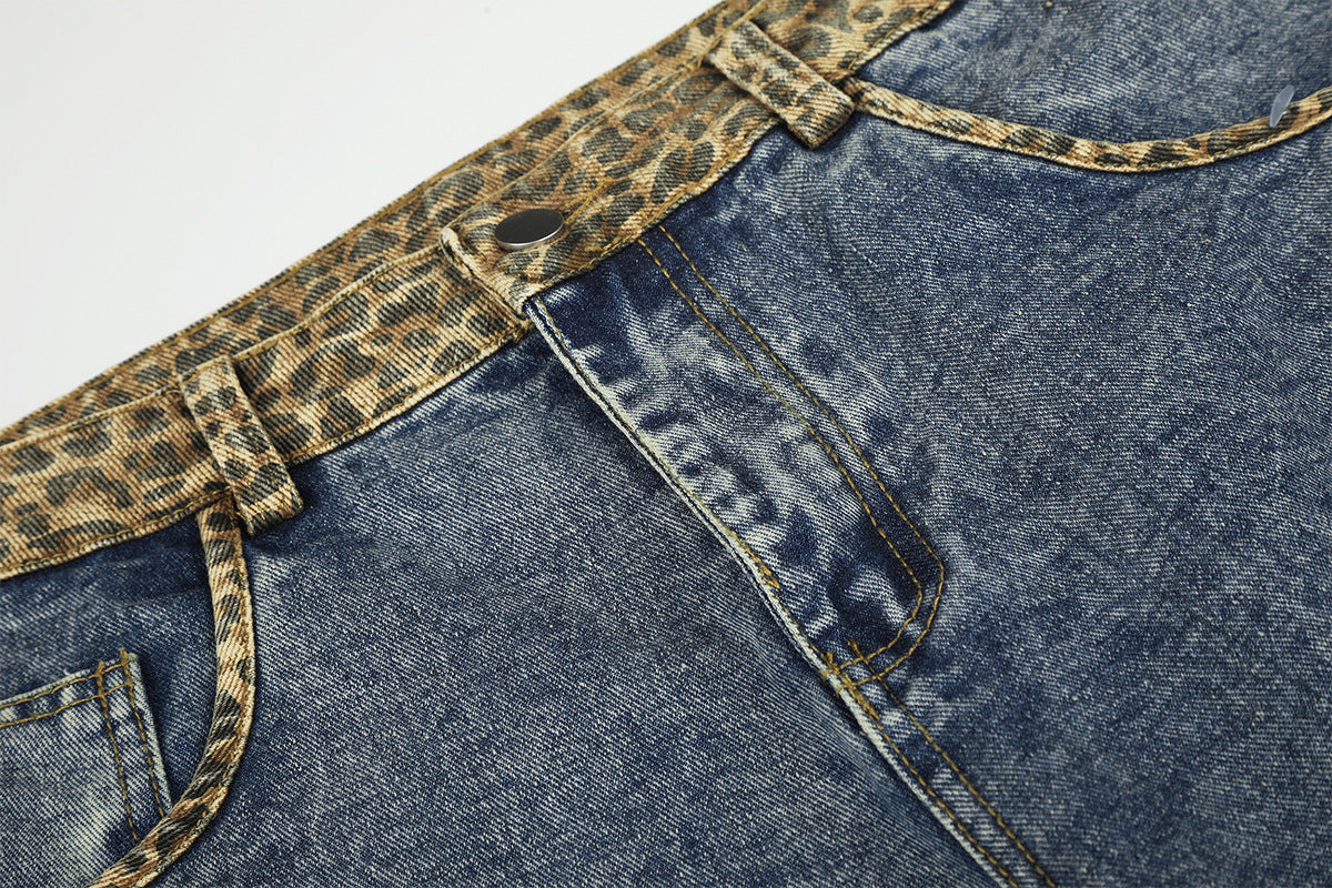 Vaqueros baggy de pierna ancha con cinturilla de leopardo – Corte recto tipo barril