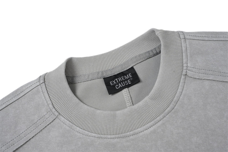 T-shirt manches longues à effet superposé, délavé à l’acide et déconstruit – Color block