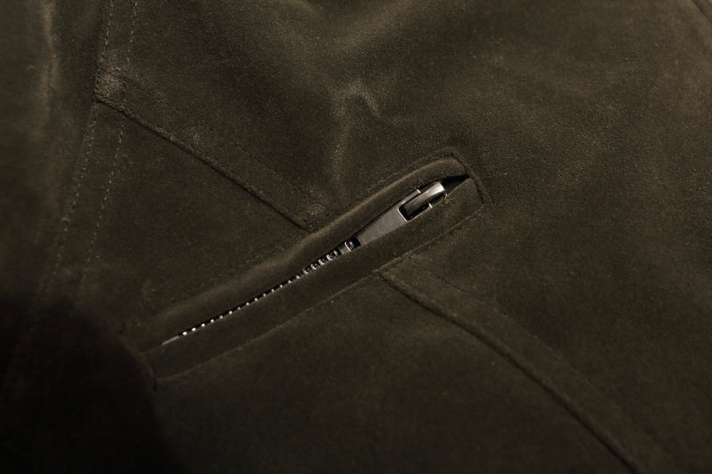Suede Moto Biker Jacket – Cropped Stand Collar Asymmetric Zip