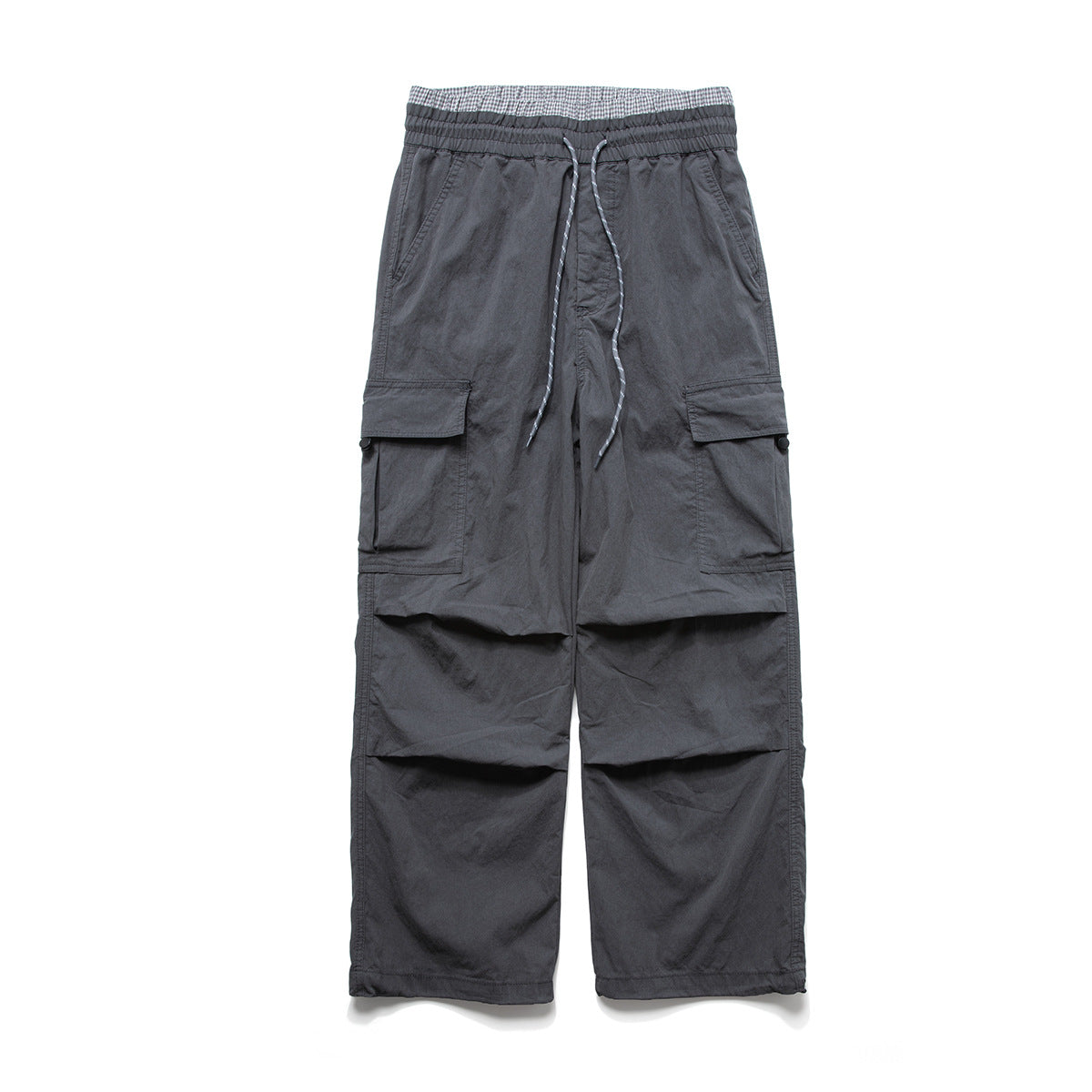 Wide-Leg Cargo Pants with Elastic Waist & Multi-Pocket Design
