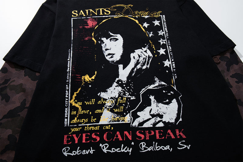 Saints Desires Rock Graphic Layered Long-Sleeve T-Shirt – Black with Camo