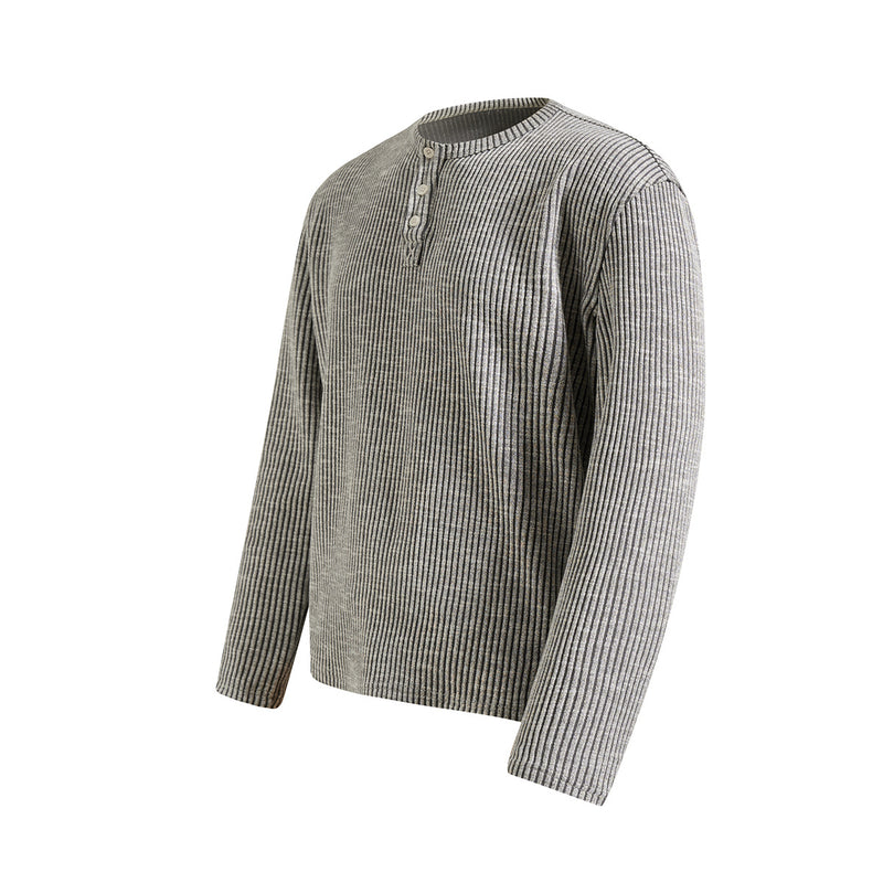 Men's Ribbed Henley Long Sleeve Tee – Vintage Old Money Style