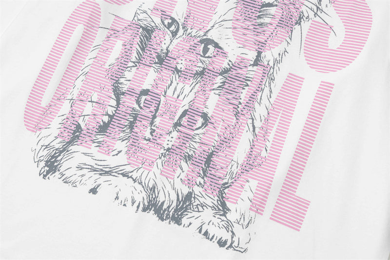 Long Sleeve Cat Graphic Tee – Men's Oversized Streetwear Crew Neck Shirt