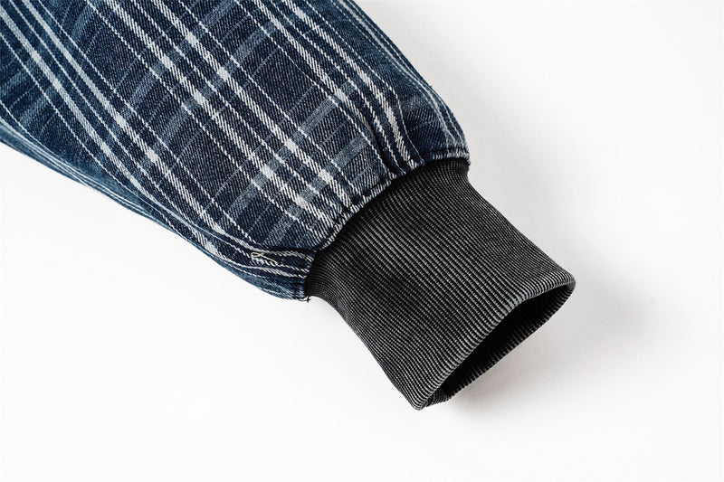 Veste hoodie zippée à patchwork écossais – Coupe oversize délavée et déconstruite