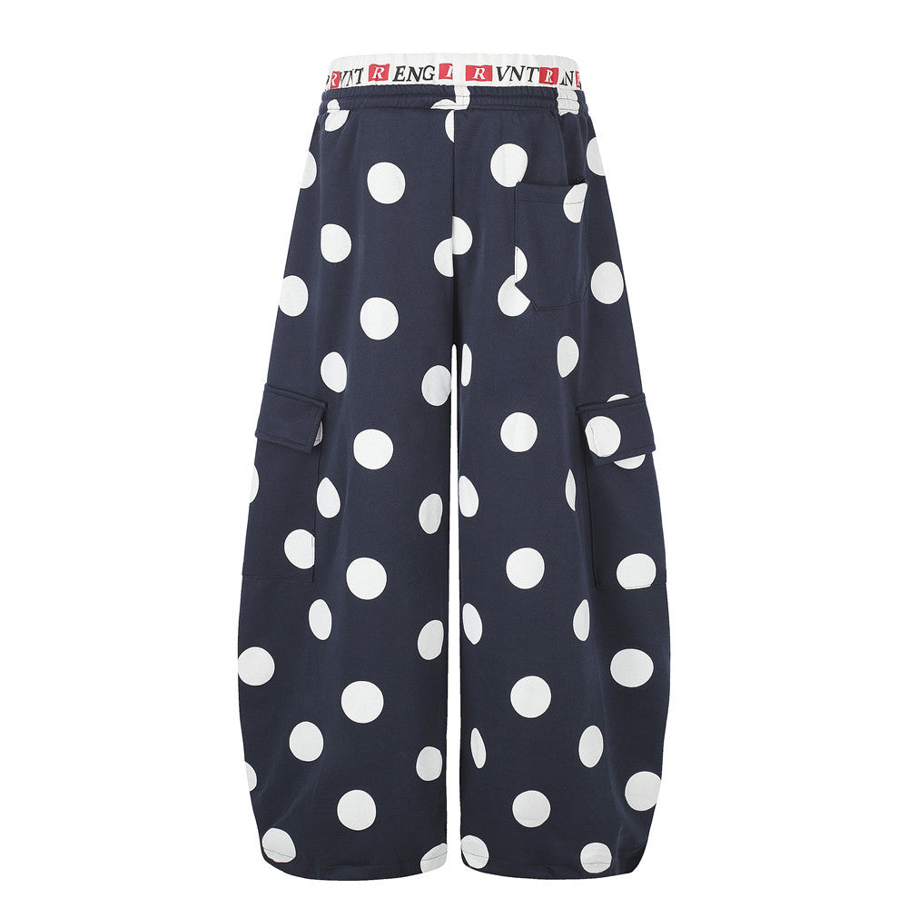Polka Dot Wide-Leg Cargo Sweatpants – Oversized Balloon Fit Streetwear Pants