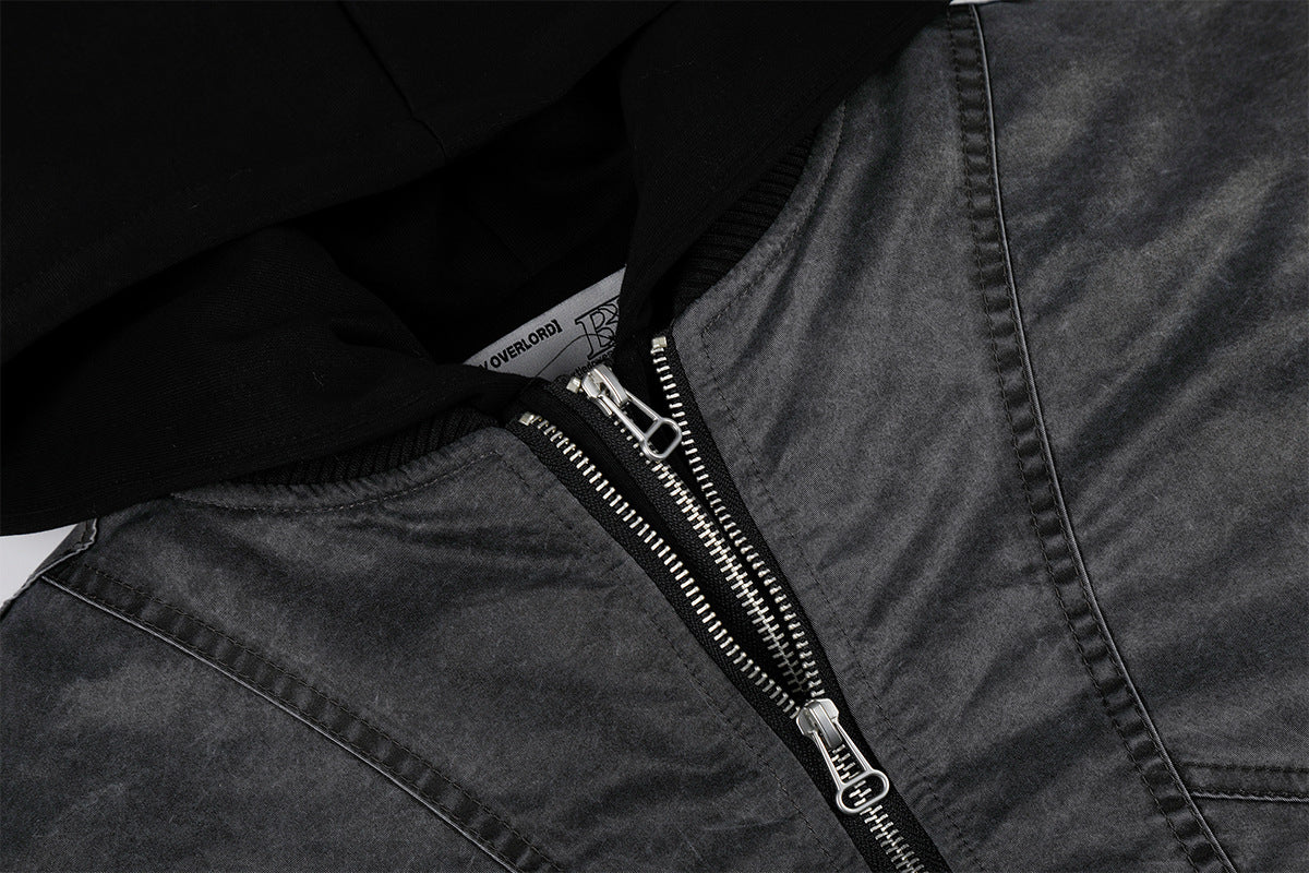 Oversized Padded Bomber Jacket – Faux Two-Piece Hooded Cotton Outerwear