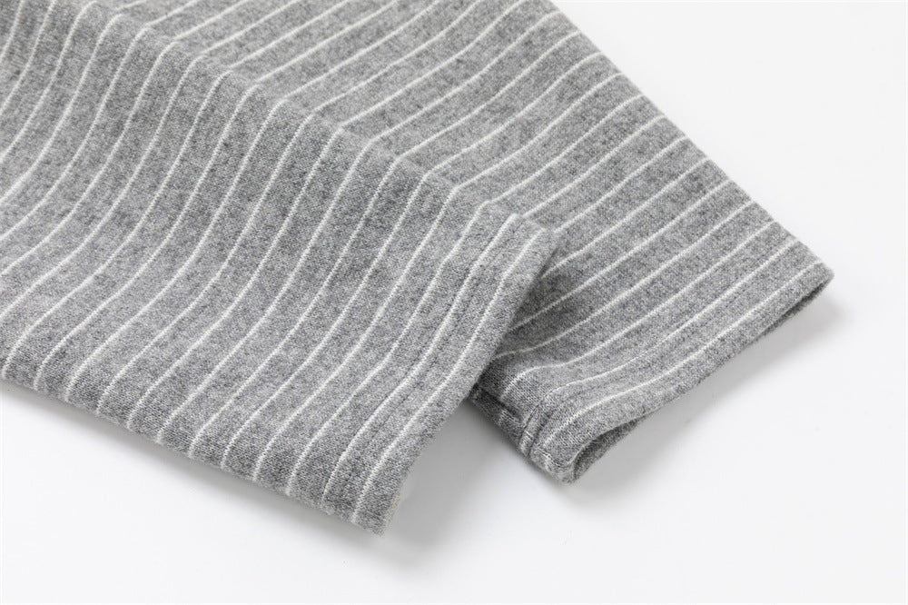 メンズ ストライプ ヘンリーネック長袖シャツ｜フェイクレイヤード リラックスフィット