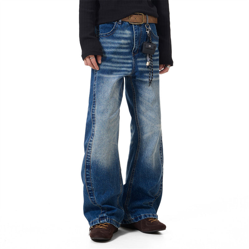 Herren Vintage-Washed-Wide-Leg-Flare-Jeans – Entspannte Passform, Used-Denim