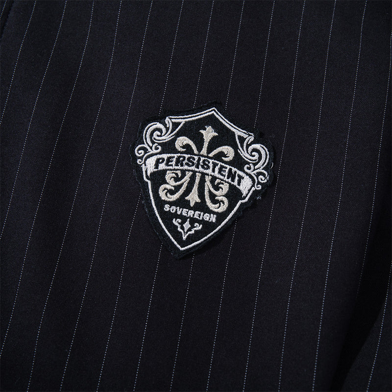 Pinstripe Stand-Collar Bomber Jacket – Relaxed Fit Men's Baseball Jacket