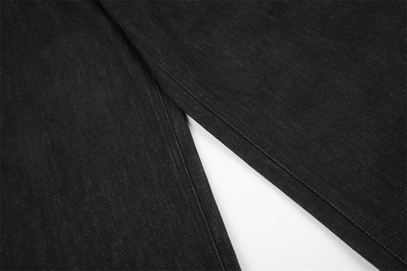 Jean barrel à jambes larges avec imprimé étoiles et script – Denim noir