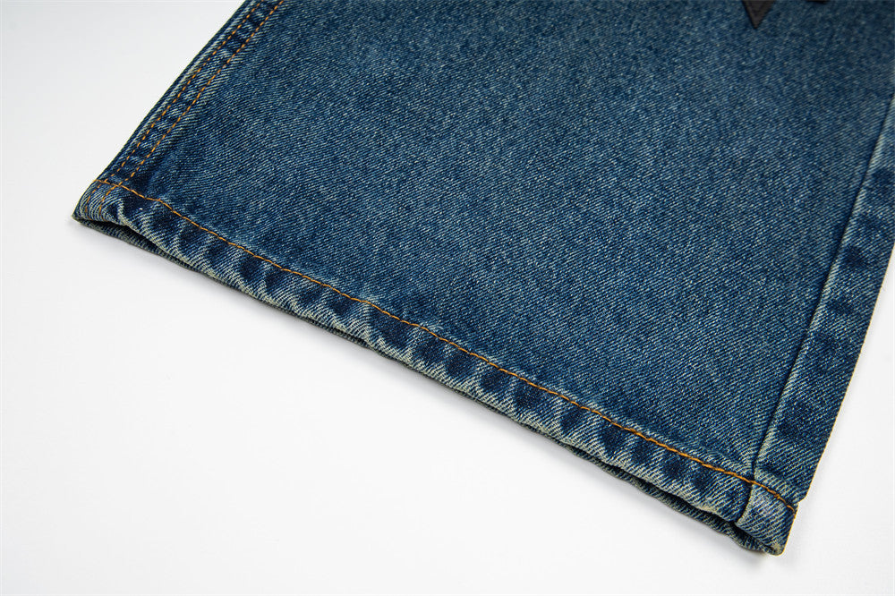 Gothic Old English Letter Print Washed Straight-Leg Jeans
