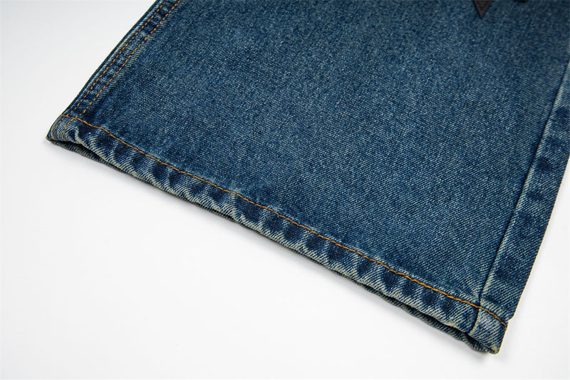 Gothic Old English Letter Print Washed Straight-Leg Jeans