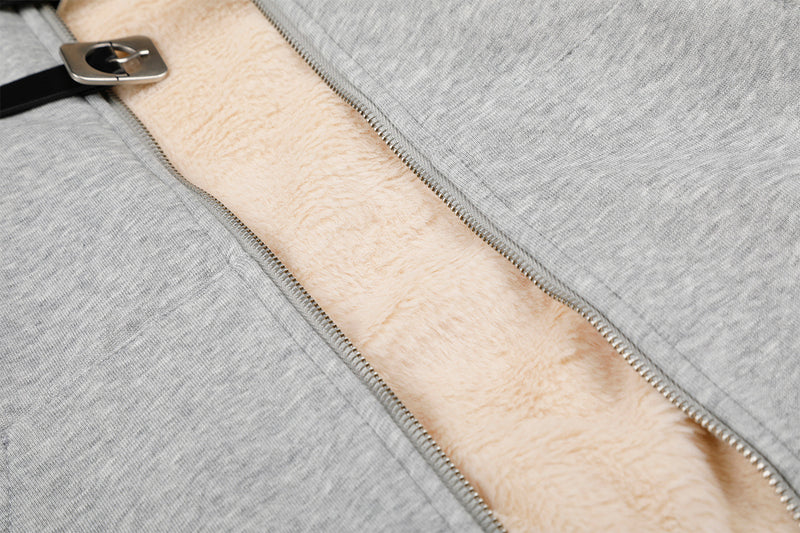 Faux Fur Trim Hooded Zip Jacket with Sherpa Lining & Buckle Detail